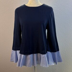 Beach Lunch Lounge Navy Layered Ruffle Hem Long Sleeve Small BeachLunchLounge